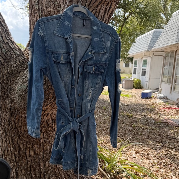 AMERICAN BAZI Jackets & Blazers - American Bazi Los Angeles Distressed couture Denim Tie-Waist Jacket - Size Med
